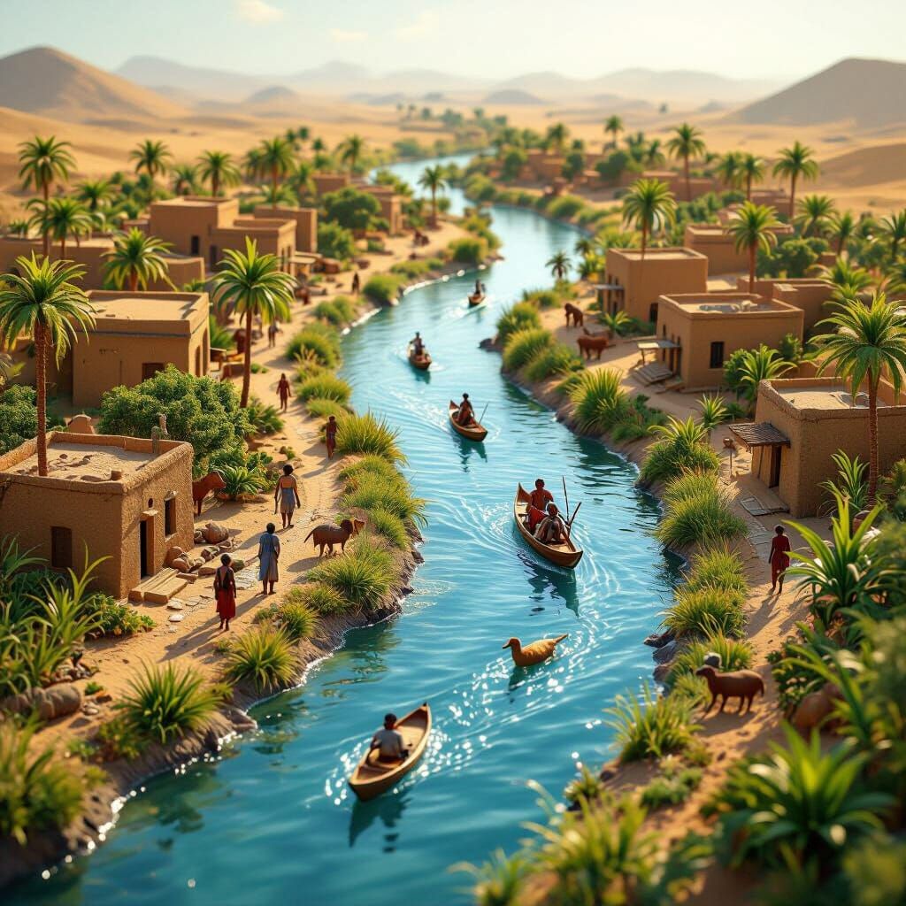 Ancient Nile River Diorama with Realistic Details