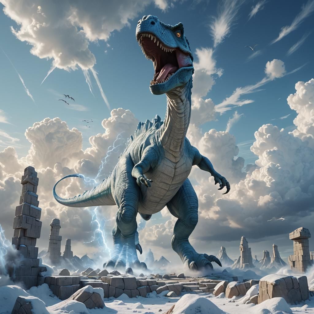 Cloud Dinosaur's First Steps: A Digital Painting