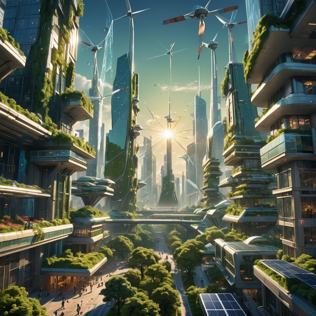 Futuristic Green Cityscape with Renewable Energy, Matte Pain...