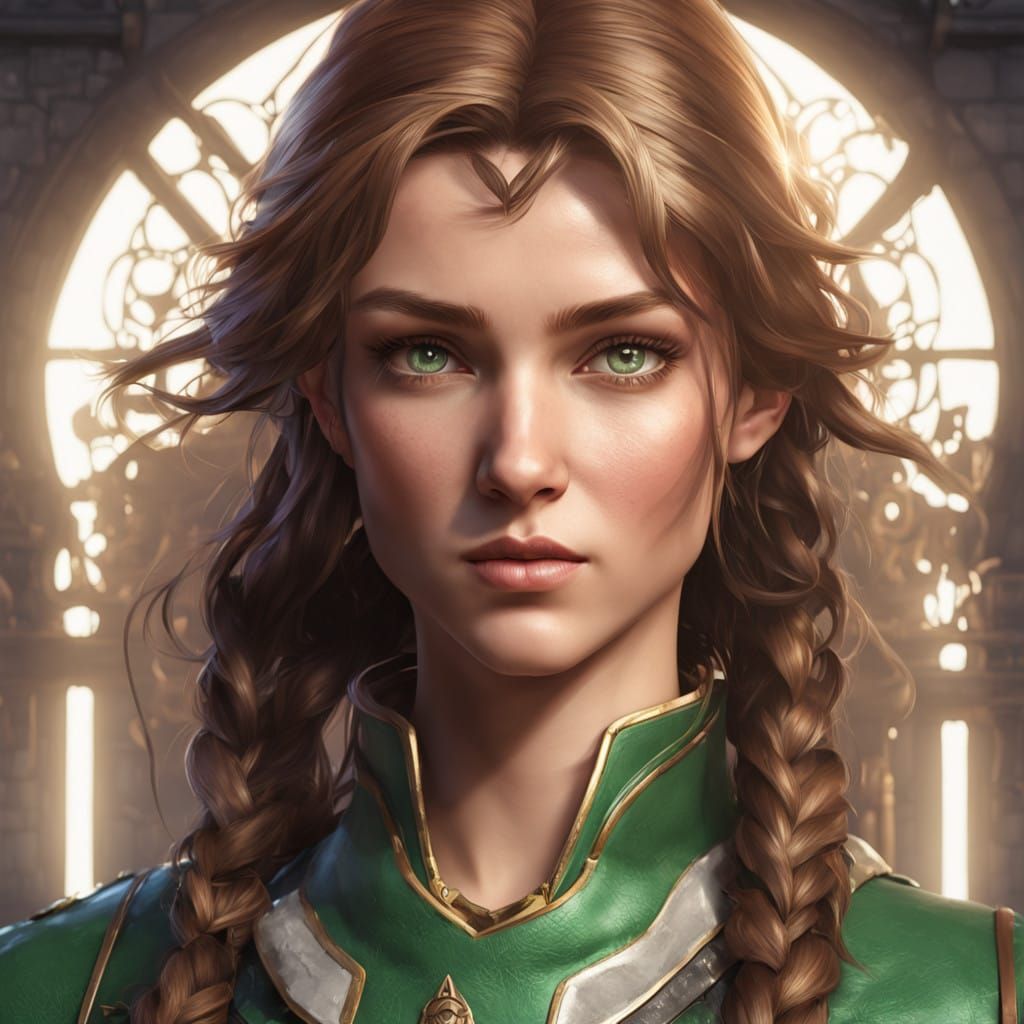 Elegant Elven Receptionist with Sword in Hyperdetailed Conce...