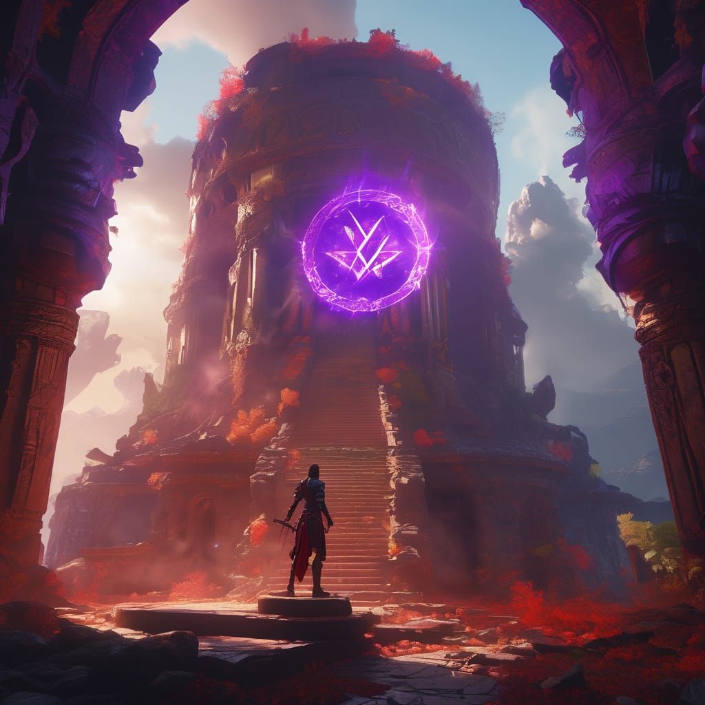 Warrior in Ancient Ruins with Glowing Sigil