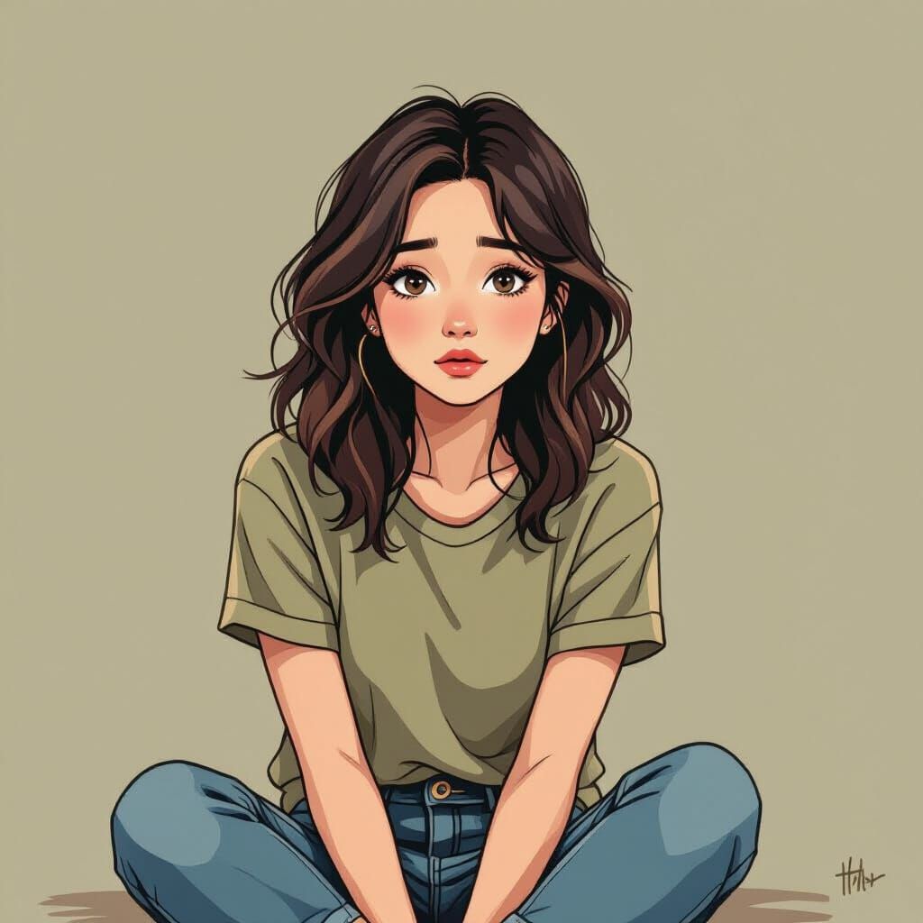 Melancholy Woman in Audrey Kawasaki Style