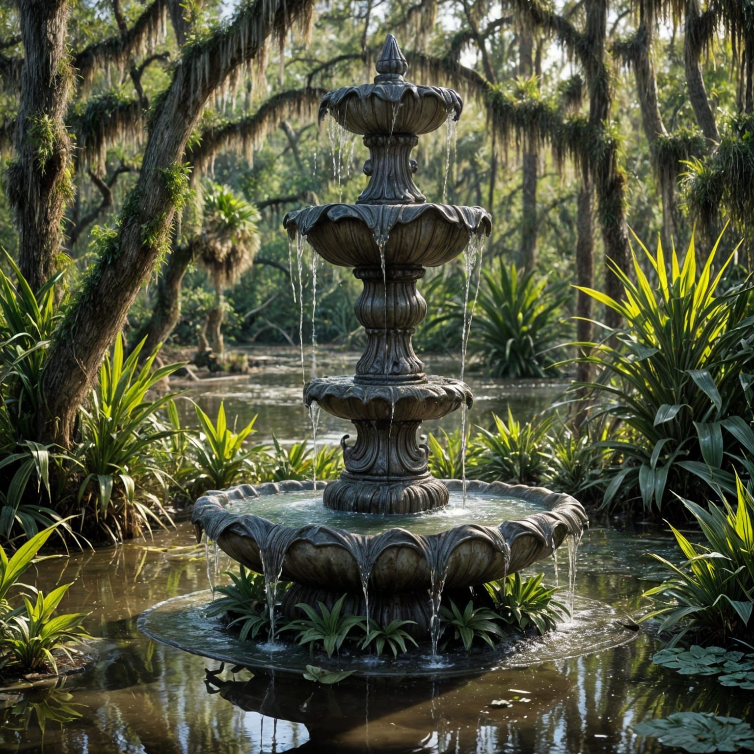 Realistic Water Fountain in Louisiana Swamp