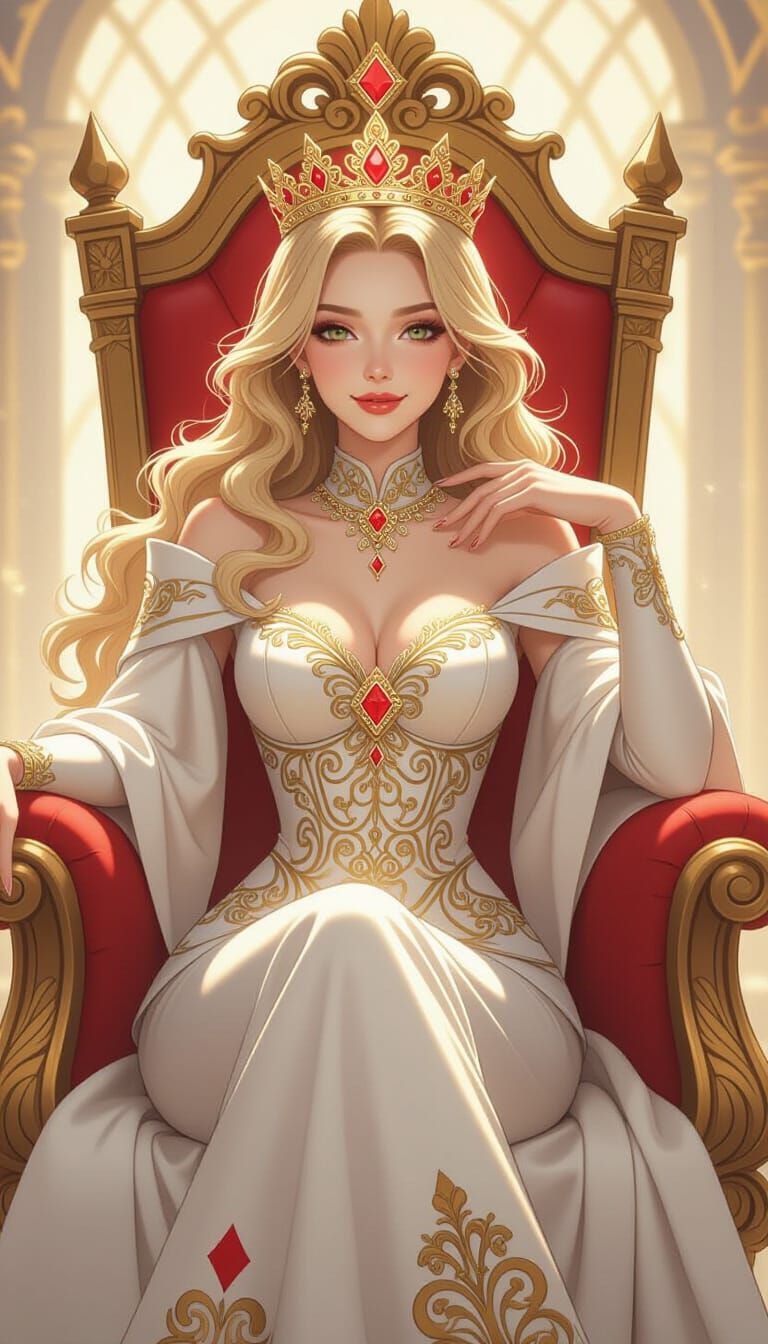Queen of Diamonds on Card Throne