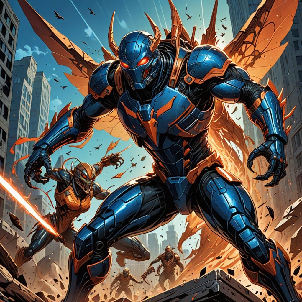 Hero Battles Exotic Locusts in Dynamic Comic Book Art