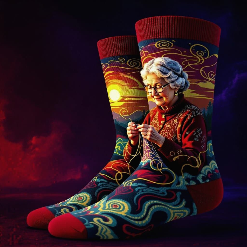 Grandma Knitting Magical Sunset Sock Design