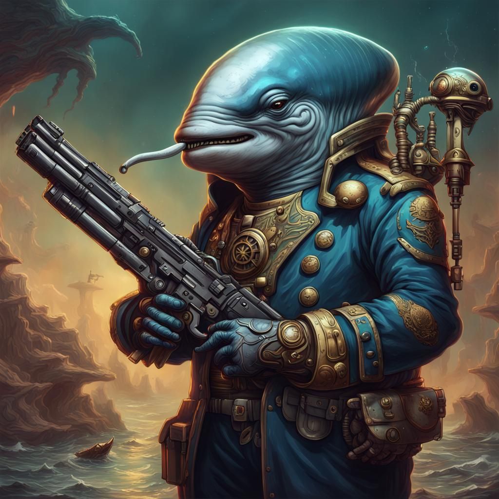 Anthropomorphic Whale Alien Space Marine: Detailed Digital A...