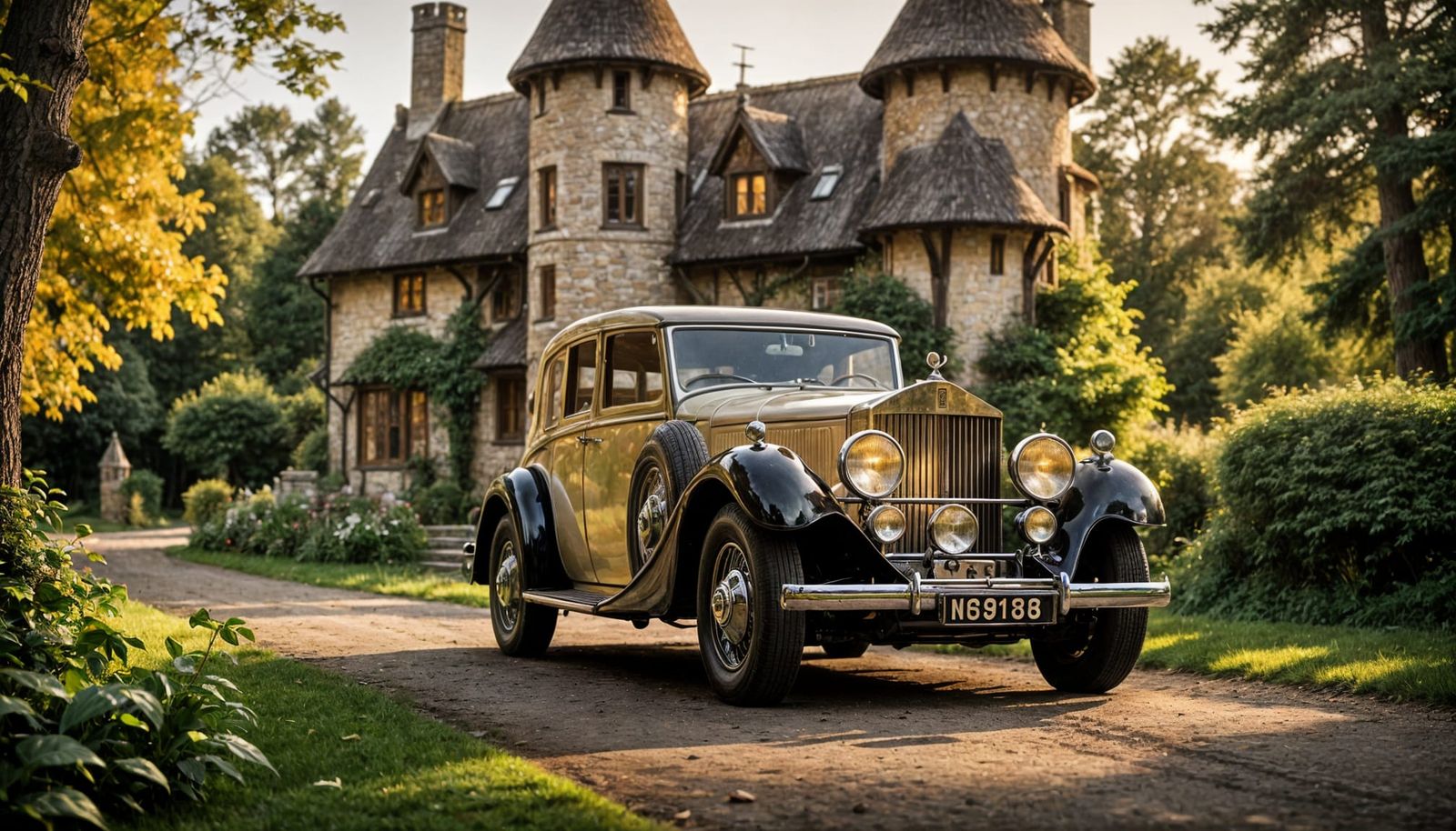 Vintage Rolls Royce in Whimsical Fairy Cottage Setting