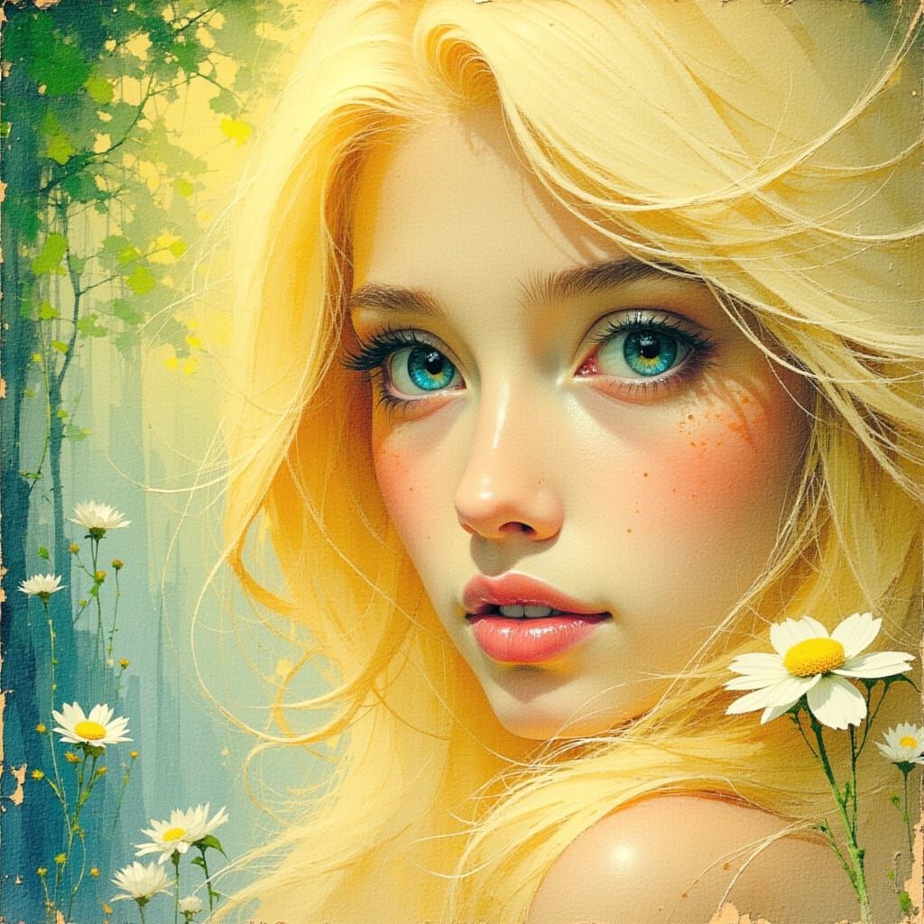 Beautiful Woman's Portrait with Freckles and Blonde Hair