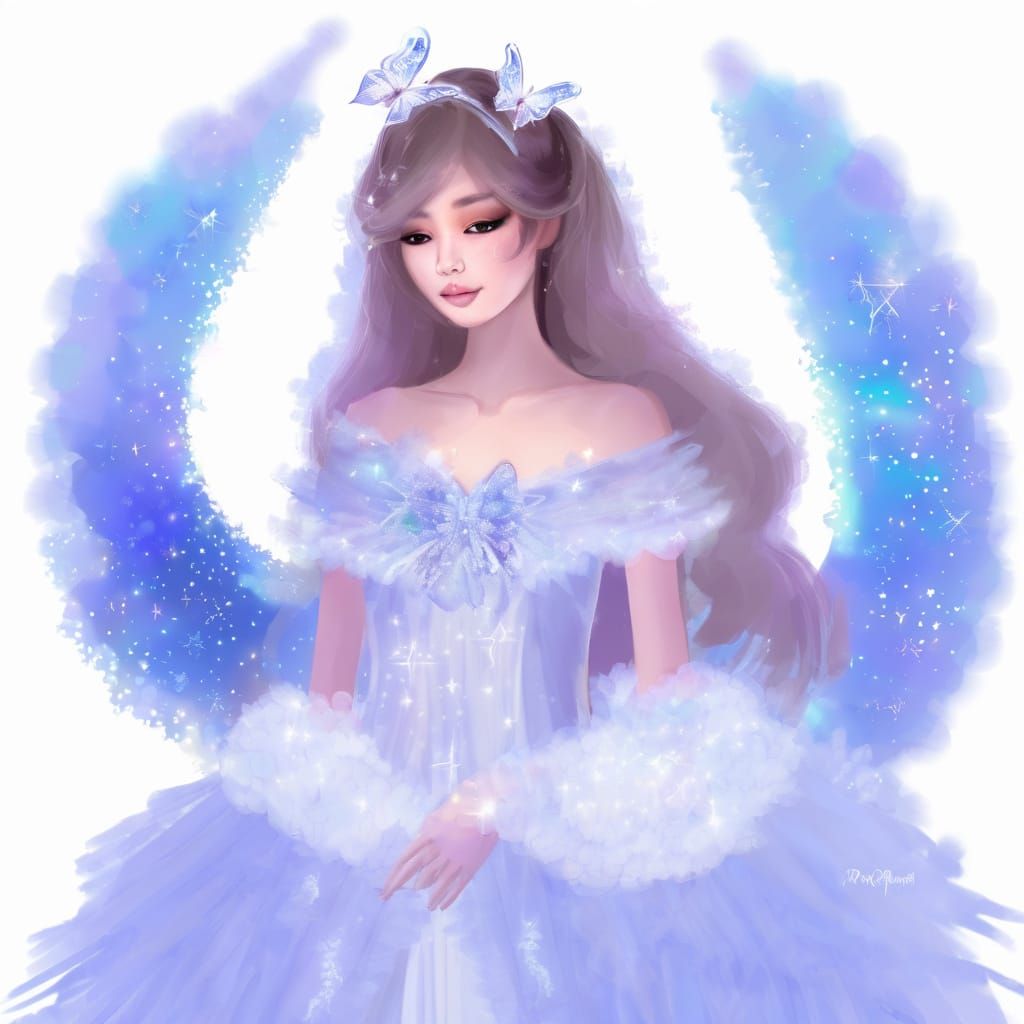 Dreamy Digital Anime Painting of a Lady in Celestial Gown