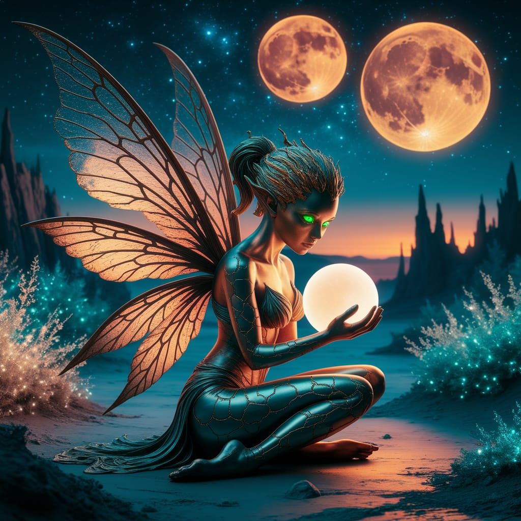 Bronze Fairy on Alien Planet with Orange Moons