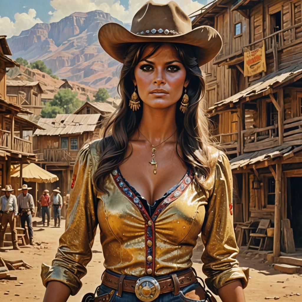 Young Woman in Cowboy Outfit in Goldmine Village