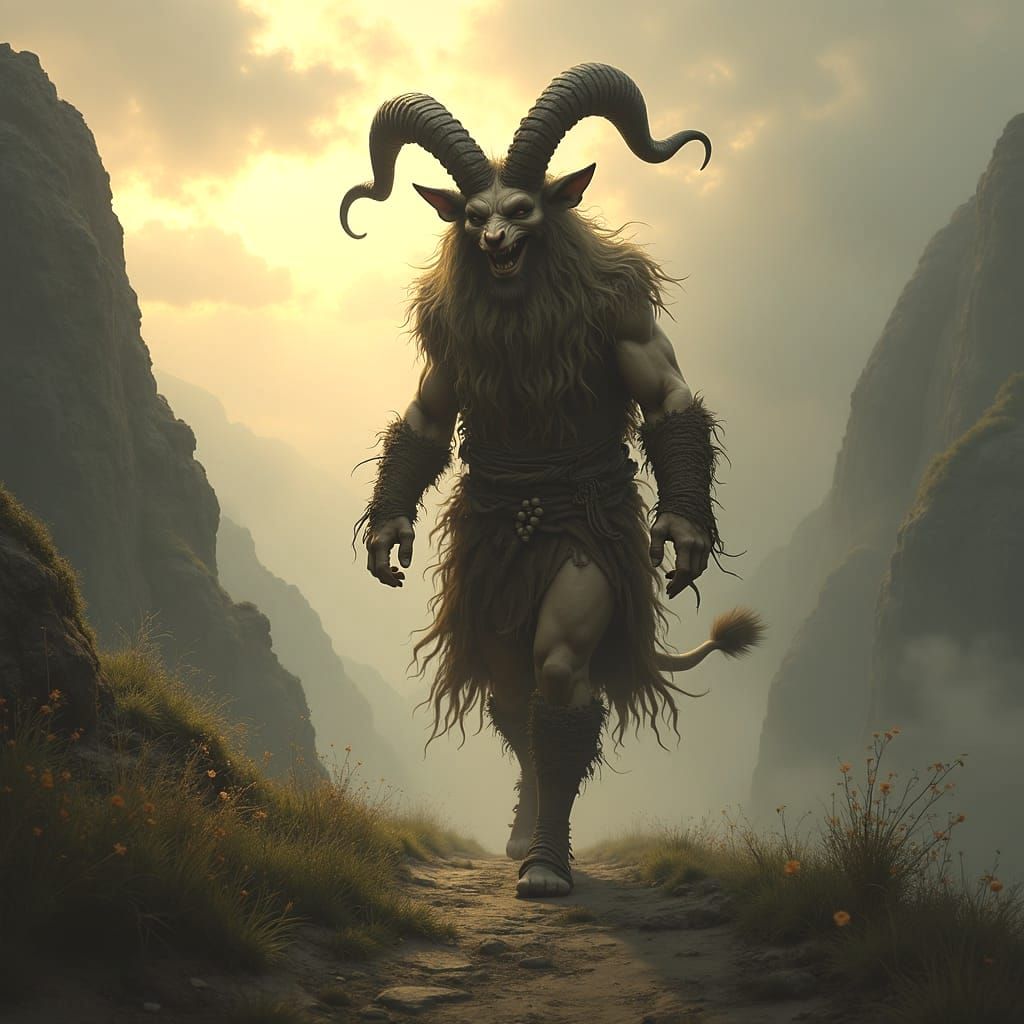 Laughing Satyr on Shadowy Hill in Ethereal Fantasy Style
