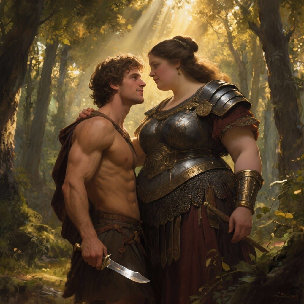 Ancient Greek Hero Theseus Seduces Warrior Woman in Forest