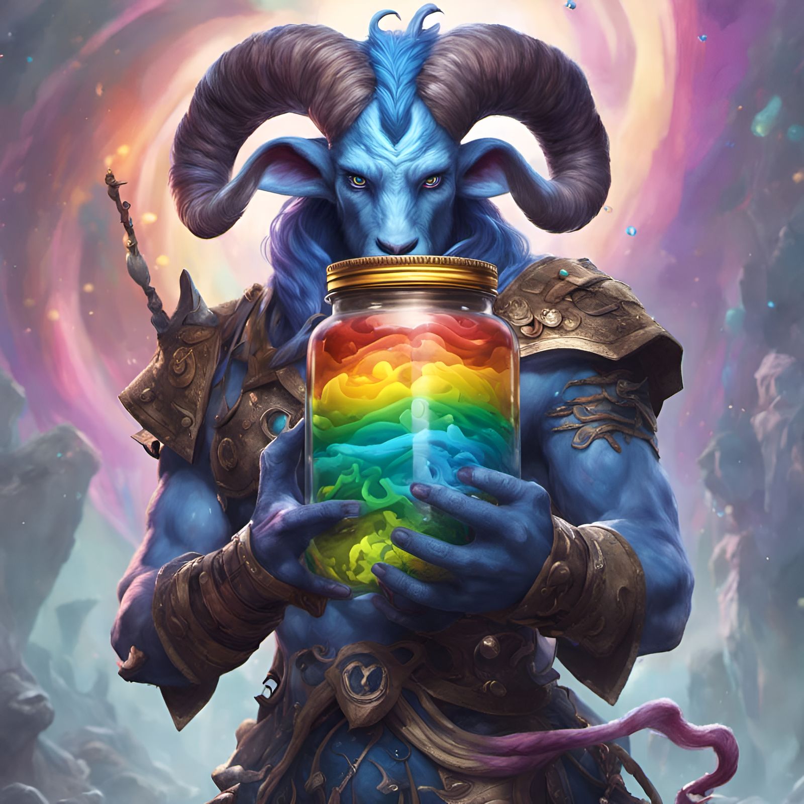 Draenei Warrior with Rainbow Jar: Fantasy Concept Art