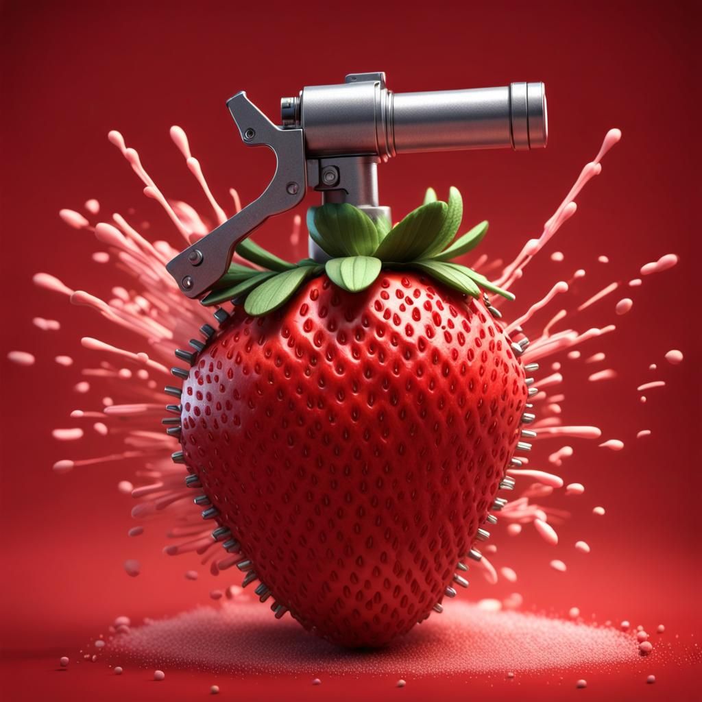 Strawberry Hand Grenade Exploding, Hyperdetailed 3D Render