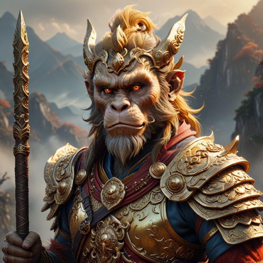 Majestic Monkey King in Golden Armor