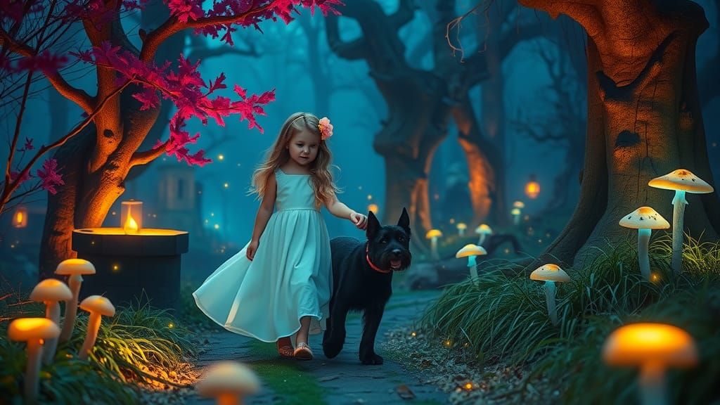 Enchanted Forest: Baby Girl and Schnauzer Adventure