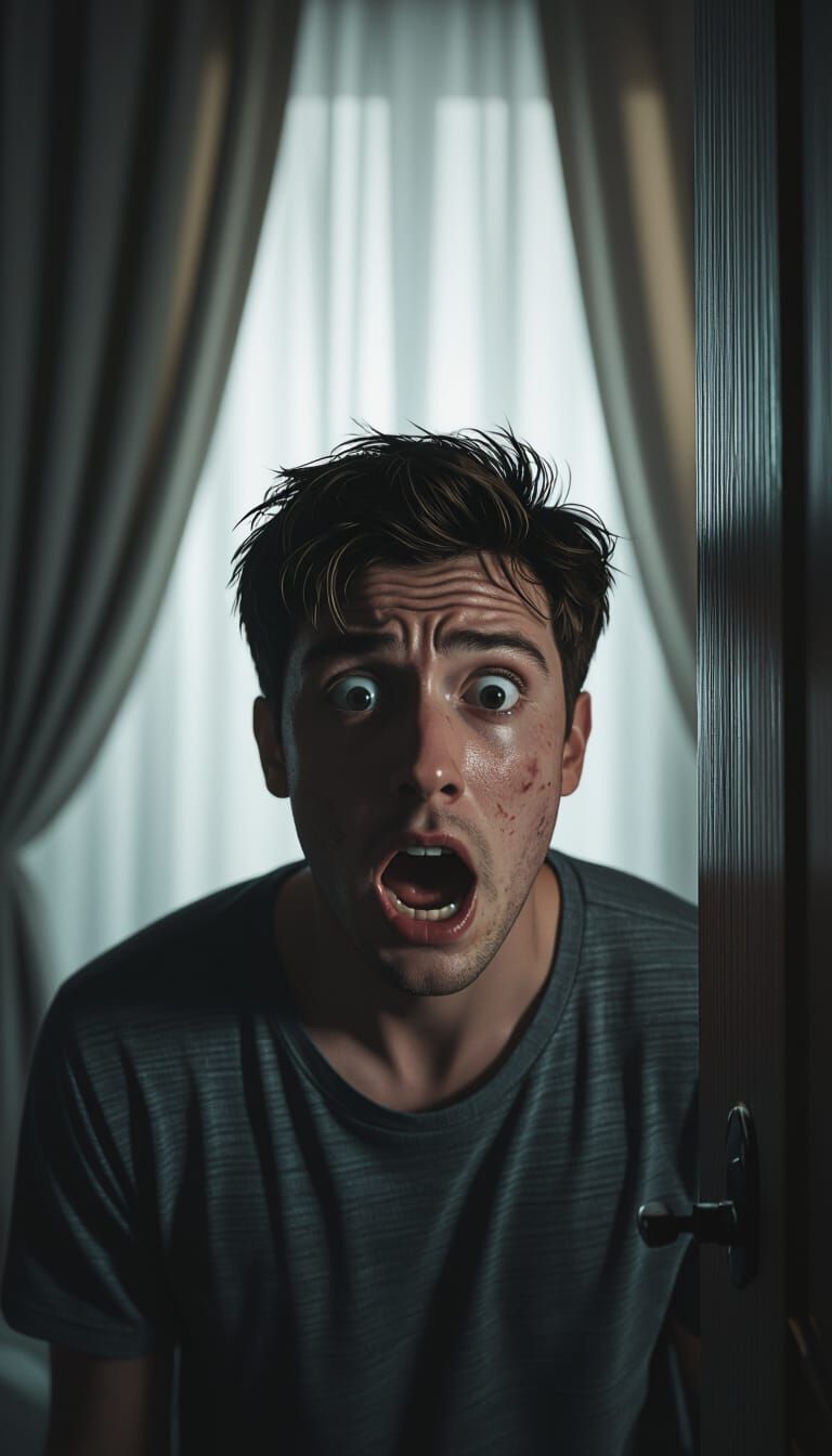 Terrified Man Sees Bedroom Door Slam Shut in Dark Room