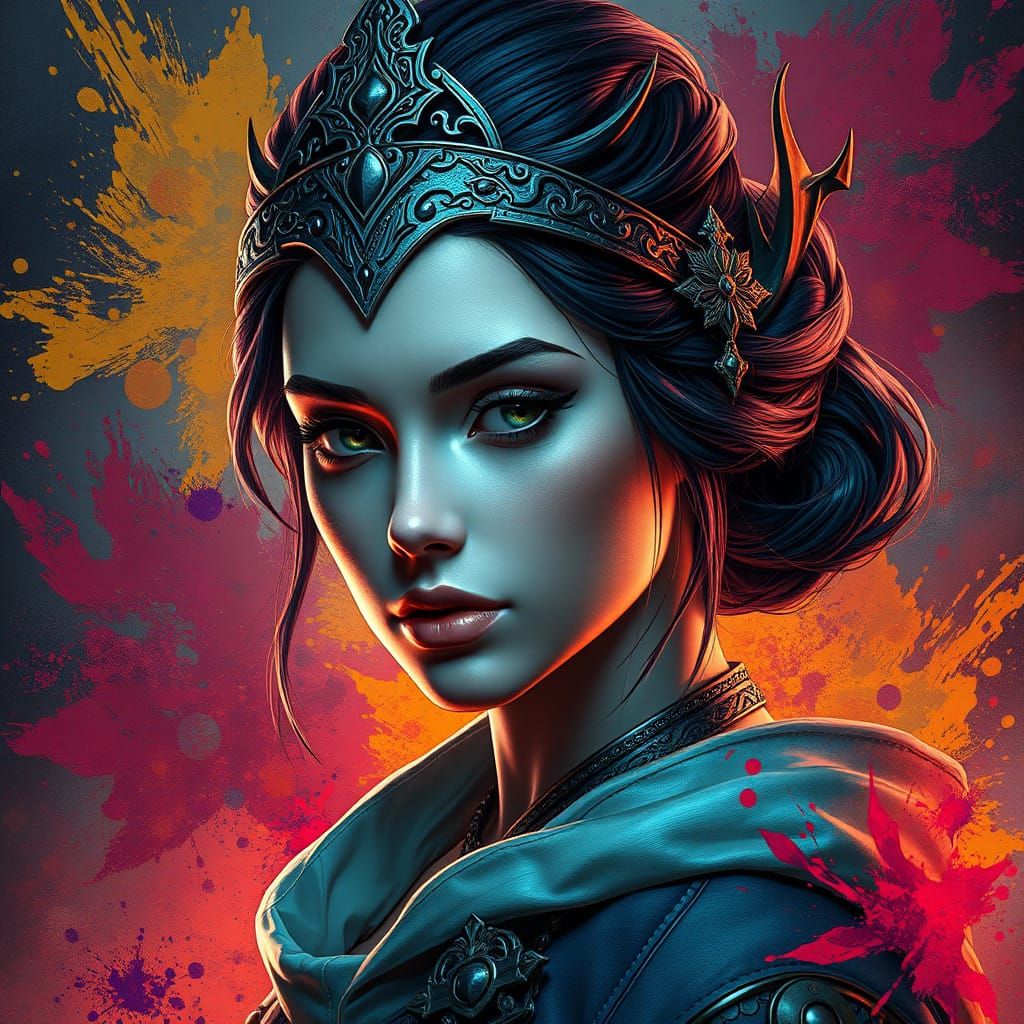 Regal Concept Art Portrait in Vibrant Triadic Colors