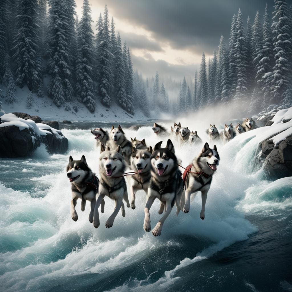 Dog Sled Team Races Through Alaskan Winter
