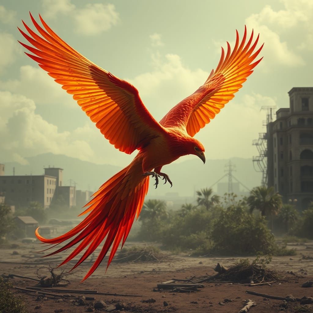 Majestic Phoenix Withdrawing From Dystopian Landscape