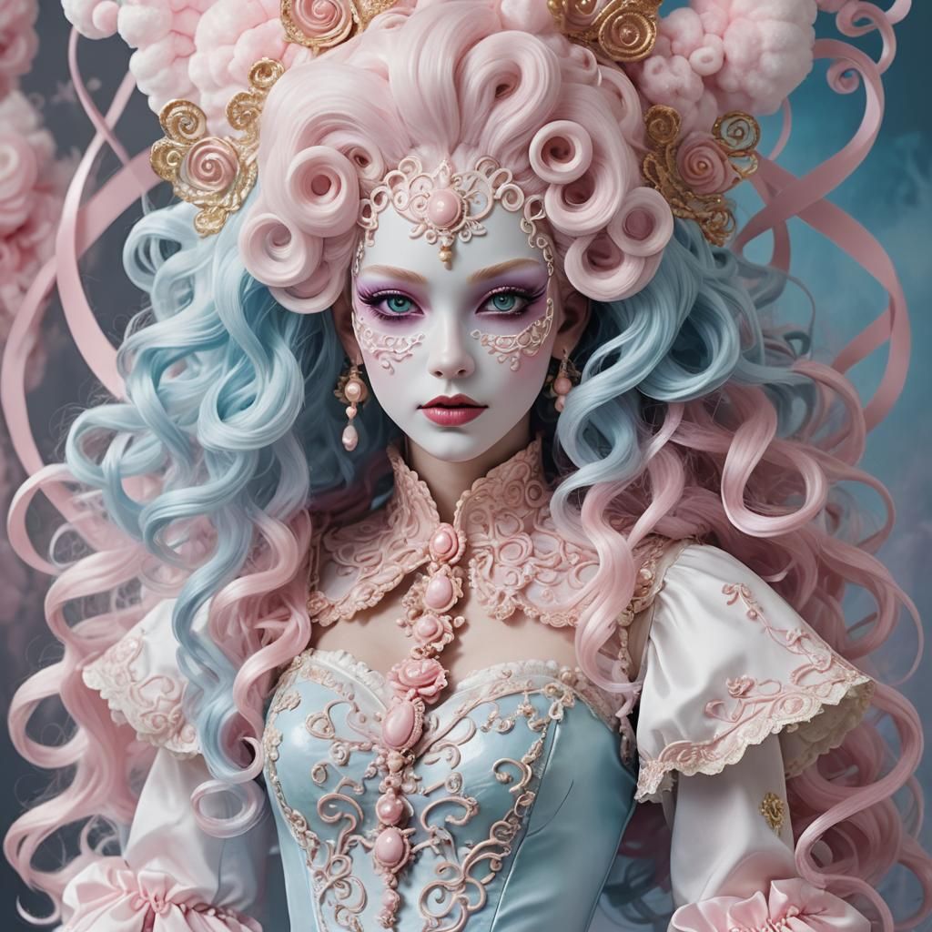 Pink-Haired Woman with Ornate Mask