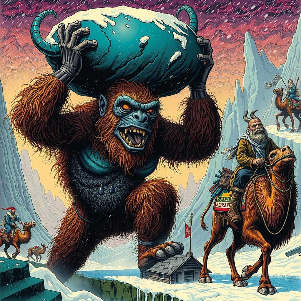 Grotesque Primate Giant in Psychedelic Underground Comix Sty...