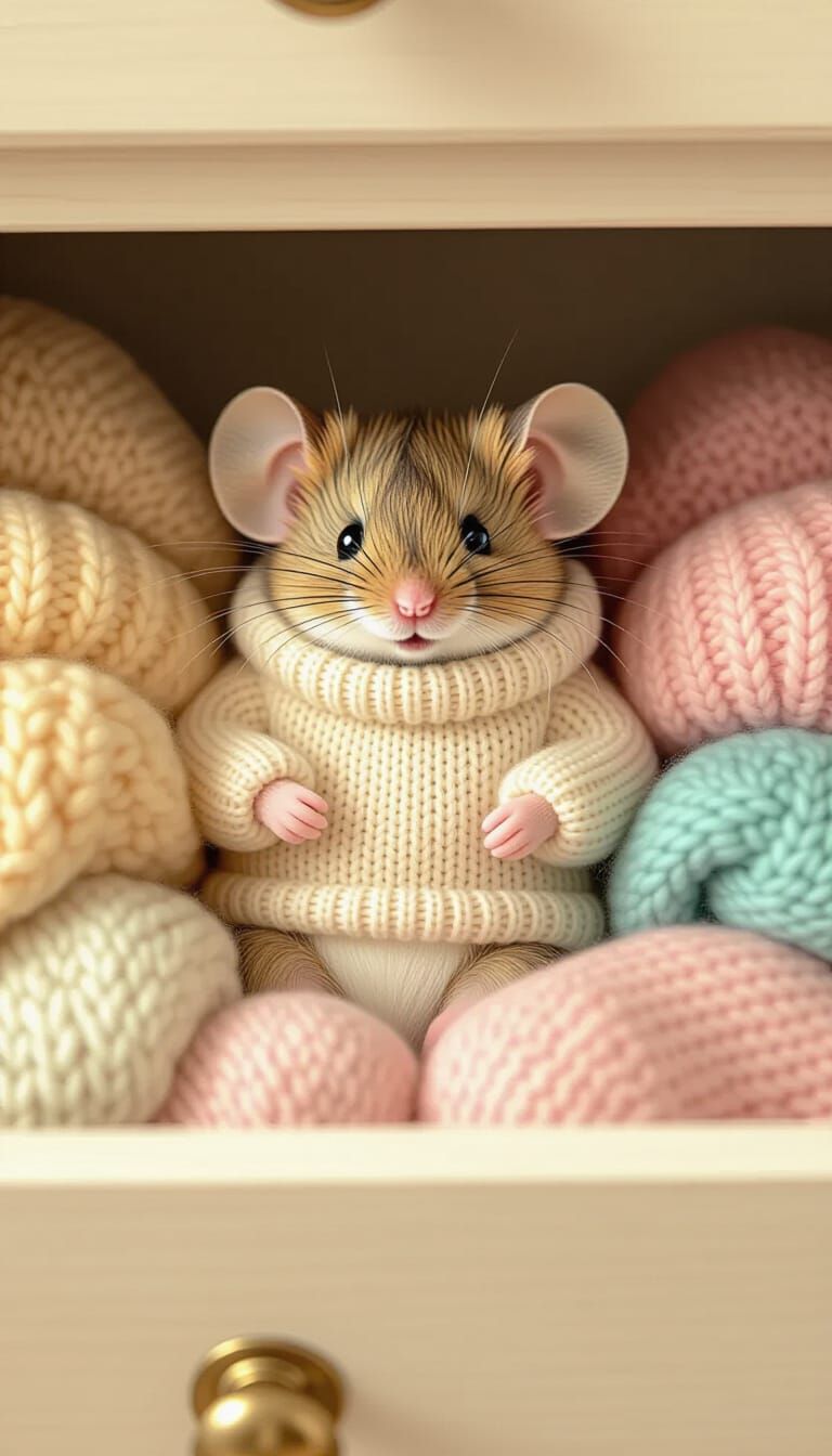 Cozy Mouse in Drawer, Beatrix Potter Style