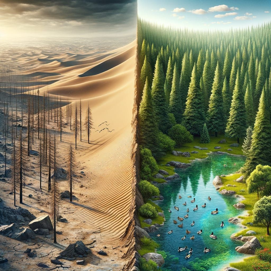 Surreal Divide: Dystopian Wall Separates Scorching Desert fr...