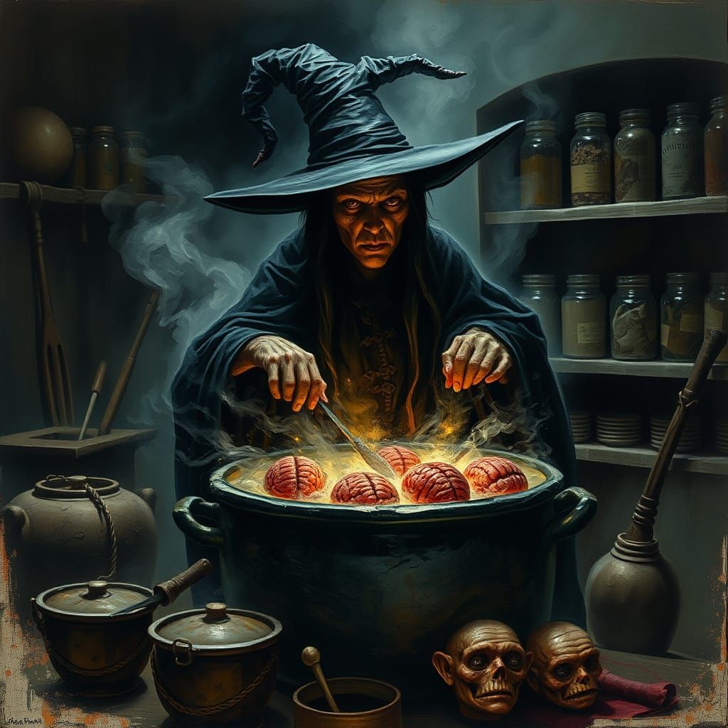 Mysterious Witch Brews a Sinister Potion
