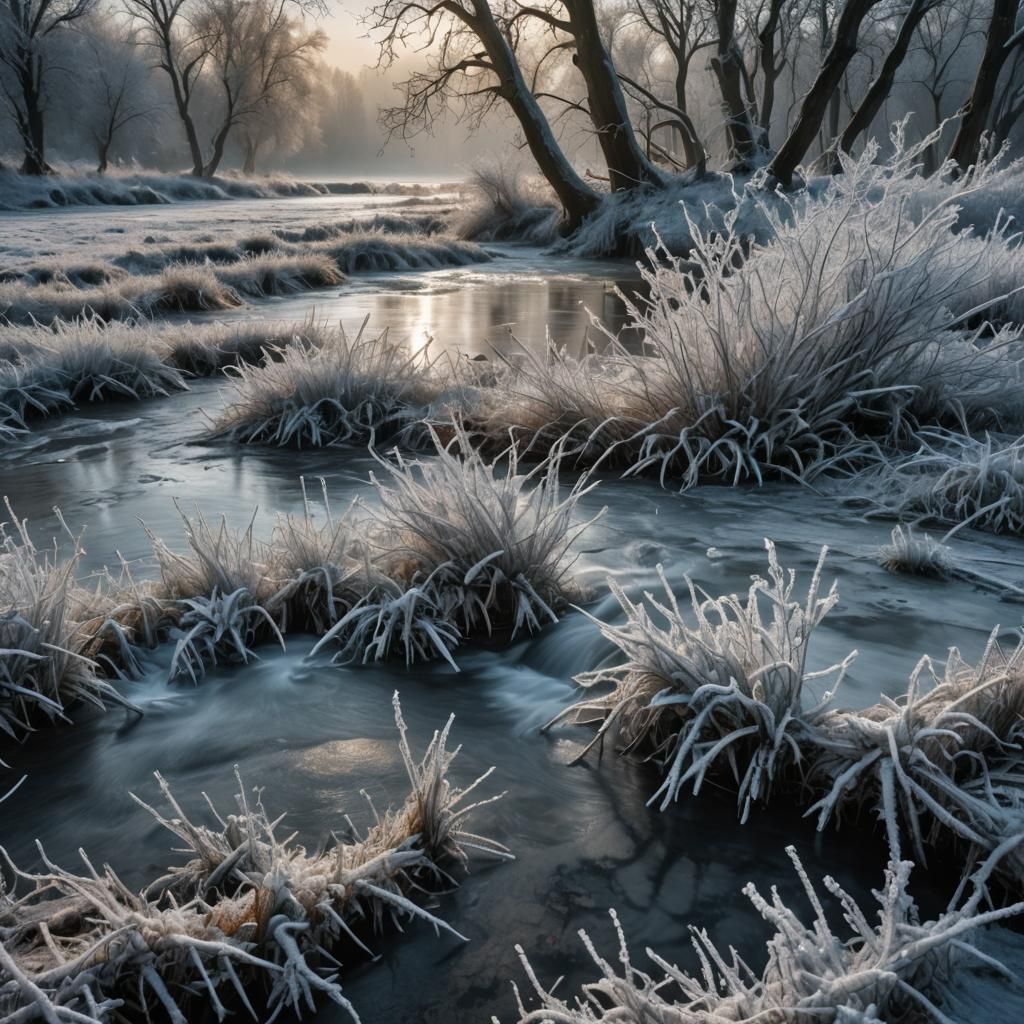 Water and Frost: Hyperrealistic Dance of Elements