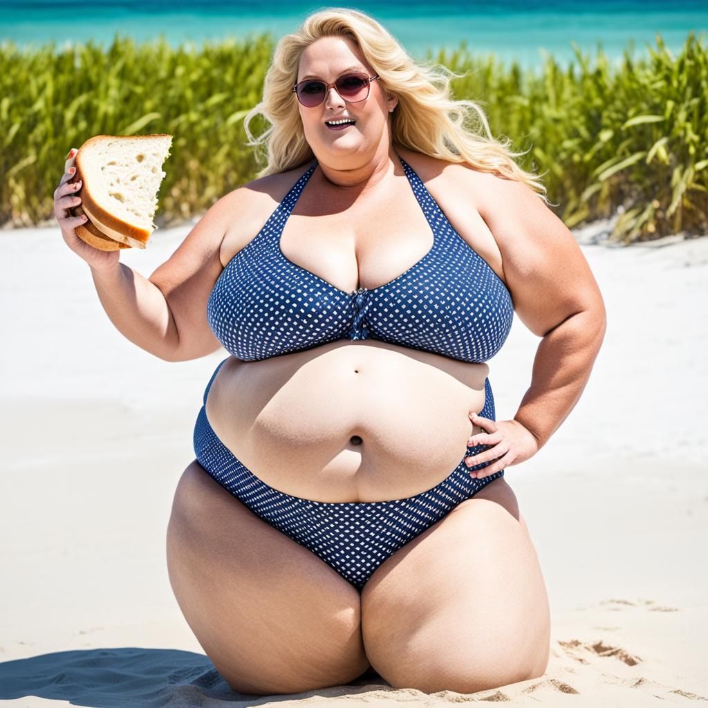 Plus-Size Woman Enjoying Beach Day With Sandwich