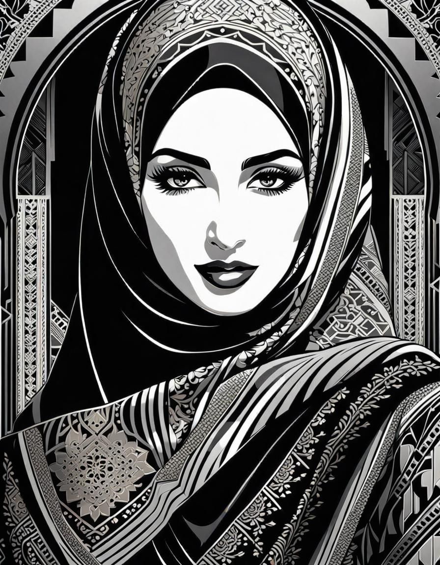 Art Deco Screen Print of Woman in Hijab