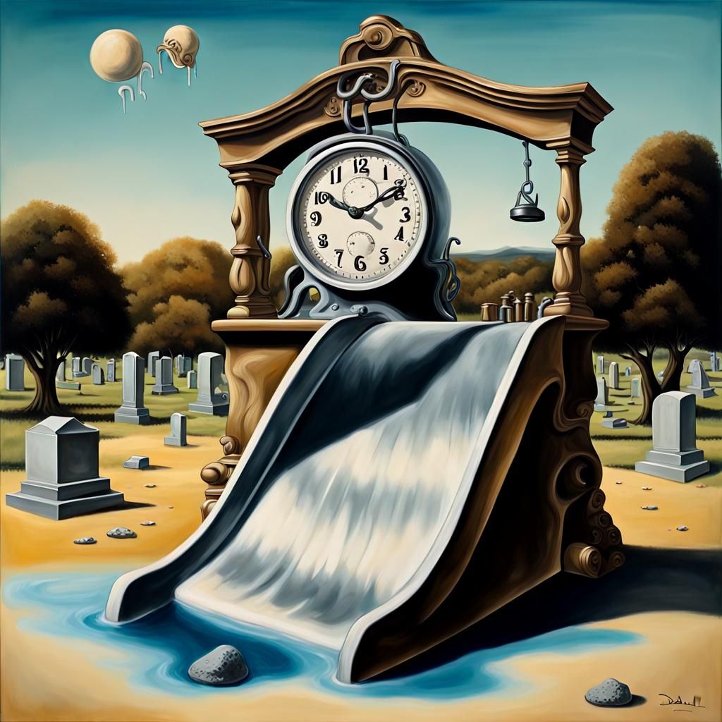 Surreal Playground with Melting Clock in Dali Style