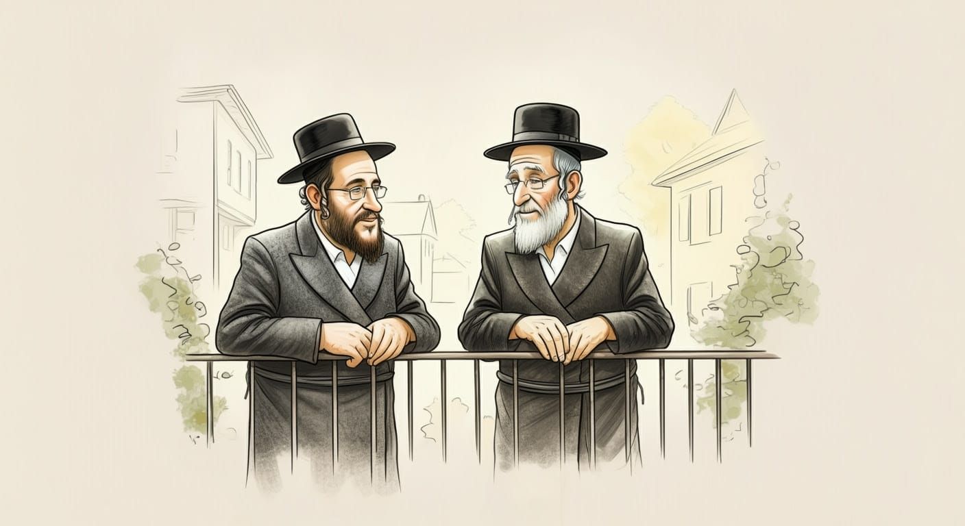 Friendly Chat: Hasidic Men in Whimsical Sketch Style