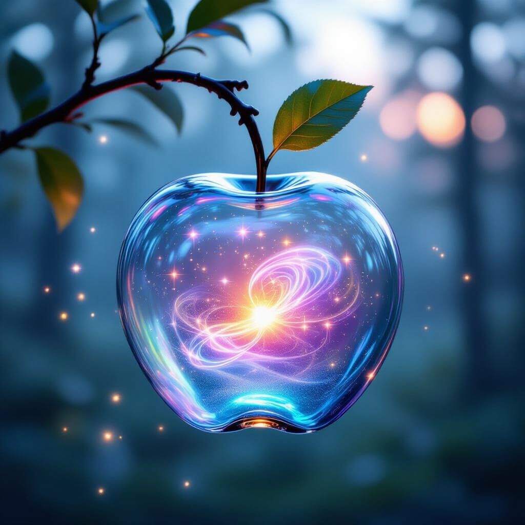 Glass Apple in Misty Forest Emanating Magic Light