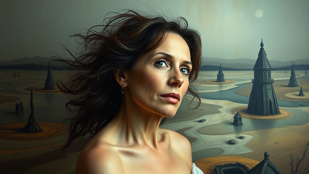 Woman Lost in Surreal Landscape