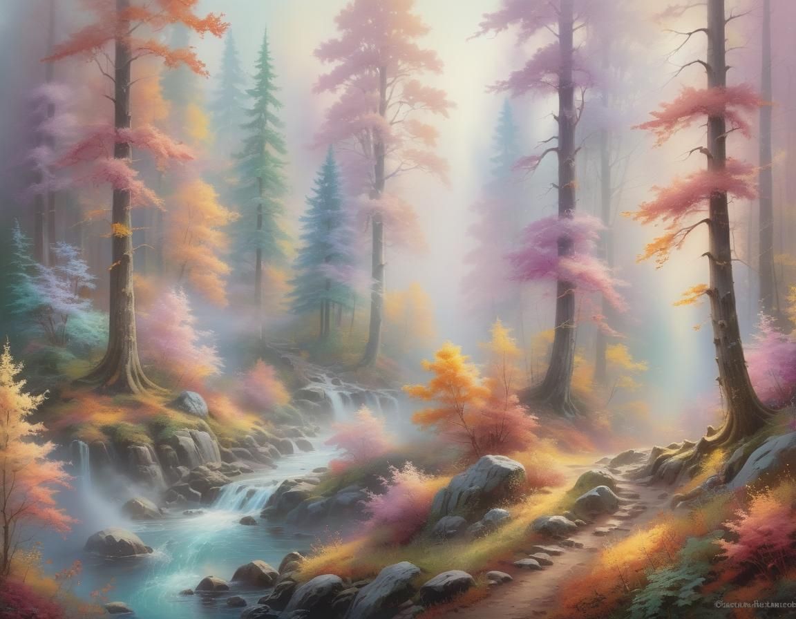 Pastel Autumn Forest Landscape in Ethereal Style