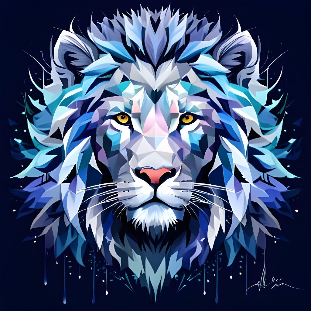 Silver Lion with Diamonds in Blue Forest