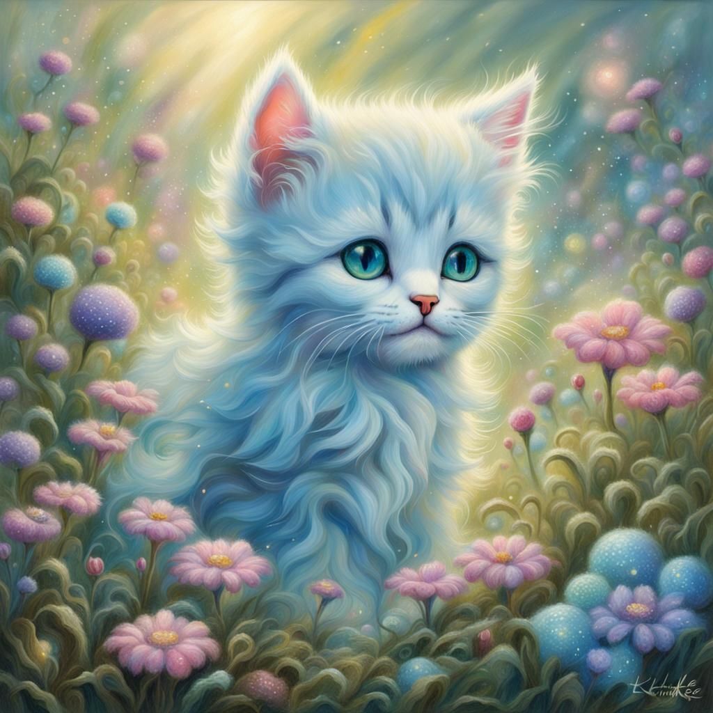 Cute Kitten in Cosmic Pastel Field