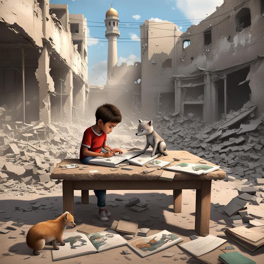 Cartoonish 3D Anime Art of Child in Gaza