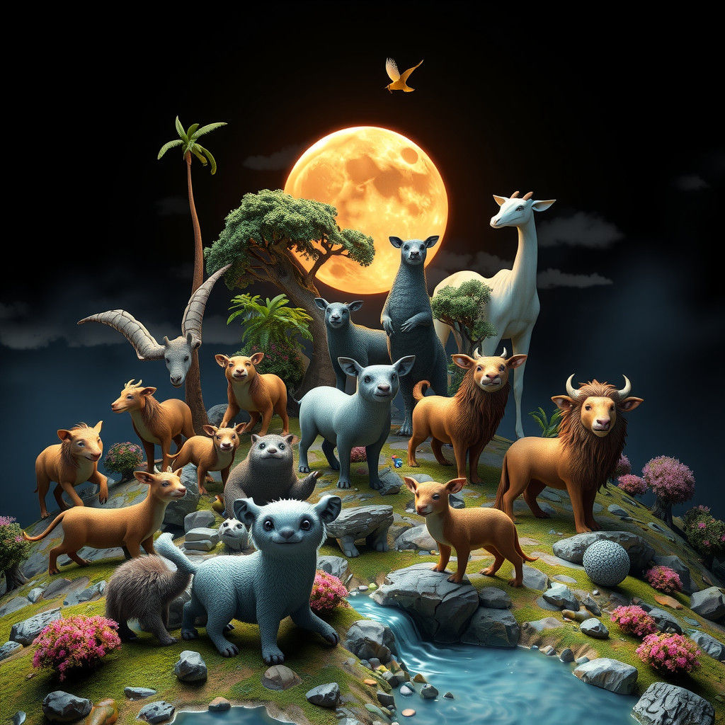Surreal Animal Landscape in Detailed 3D Digital Art