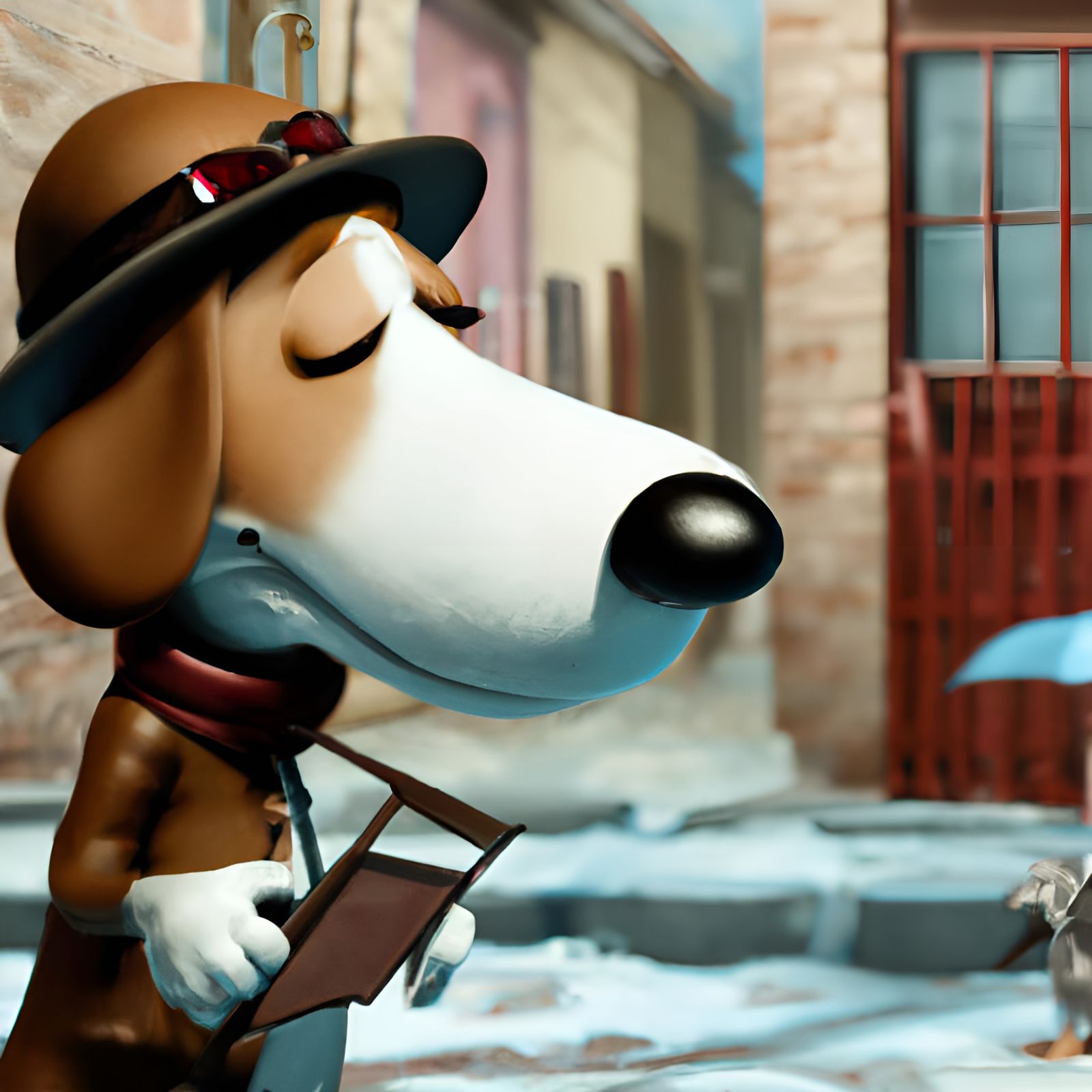 Snoopy as Detective in Gritty Alleyway, 3D Render