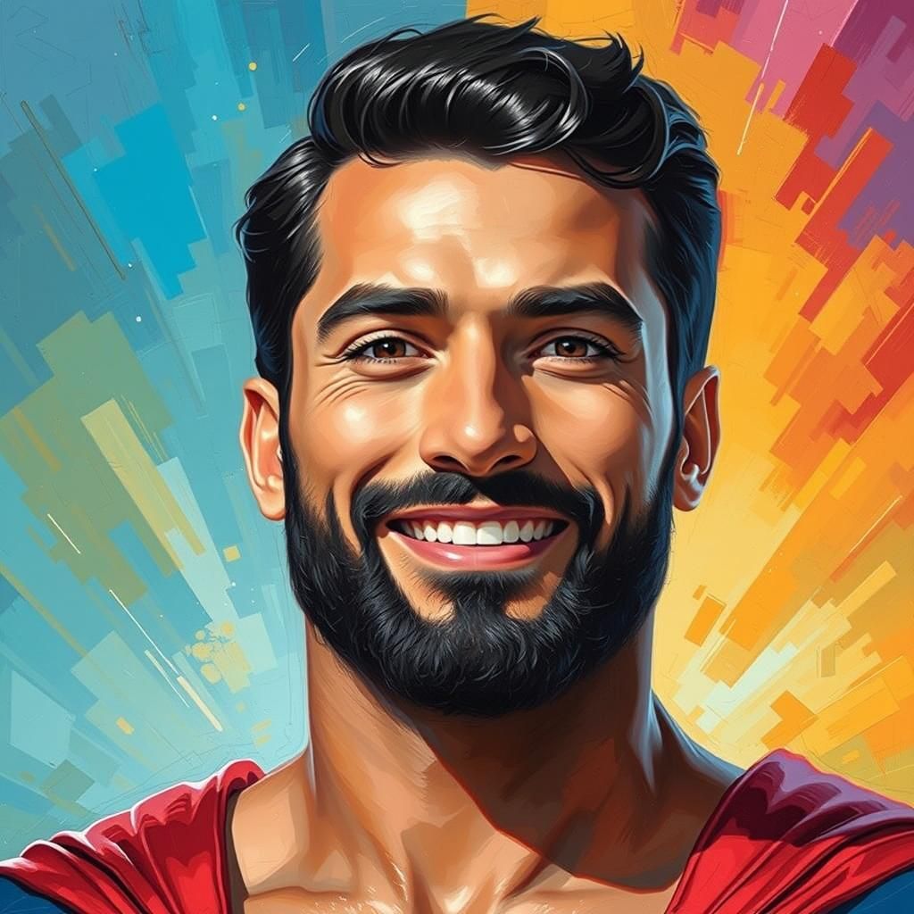 Bearded Superman in Expressionist Cosmic Style