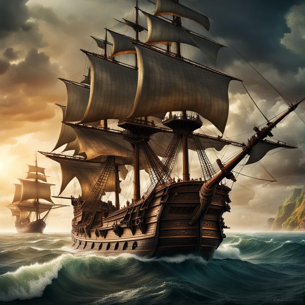 Spanish Galleons at Full Sail: Digital Matte Painting