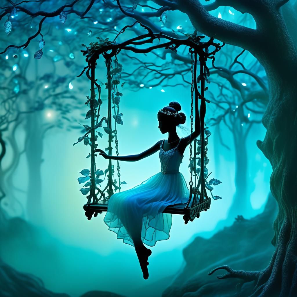 Enchanting Fairy on Glowing Swing in Mystical Forest