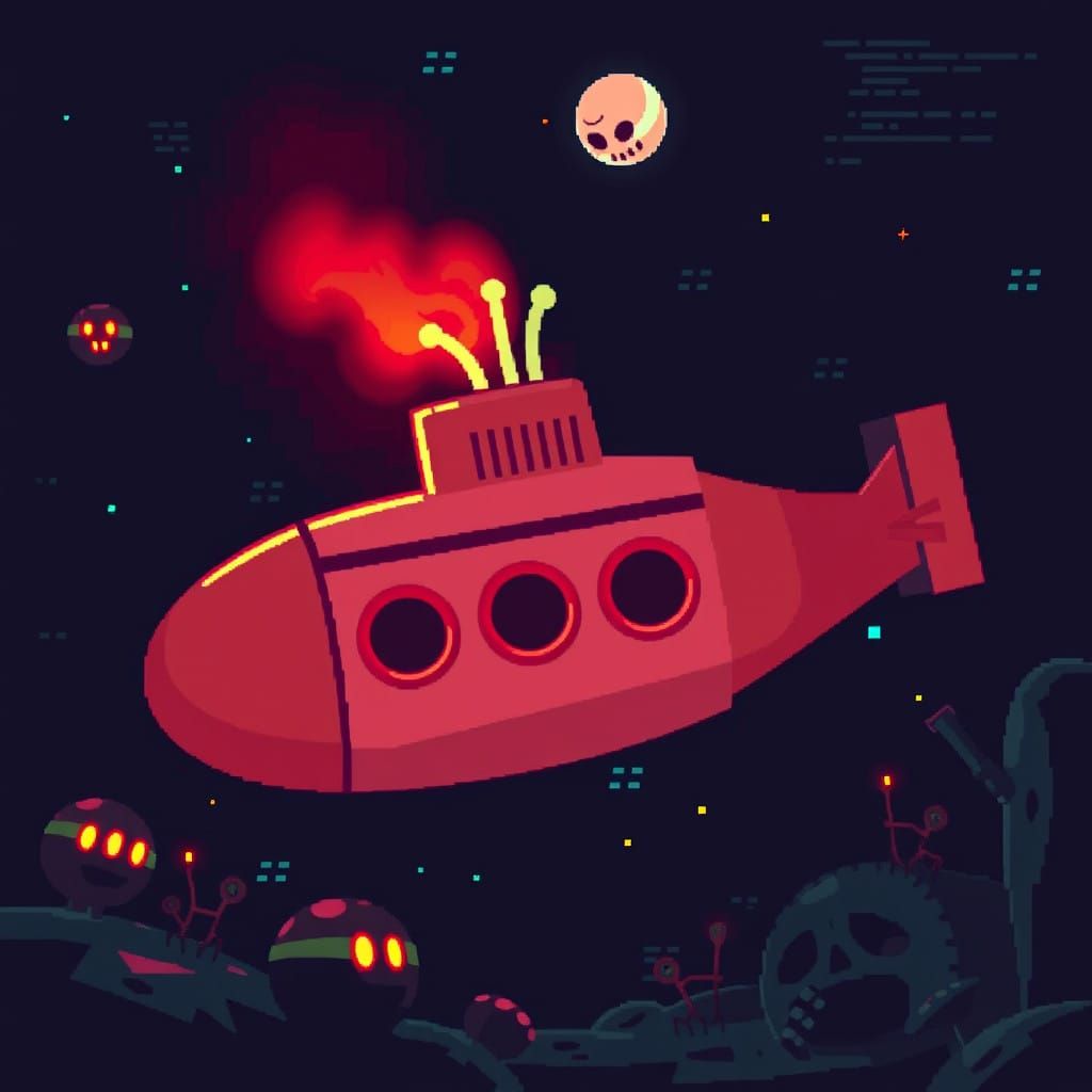 Liminal Horror Submarine Nightmare in Retro Video Game Style