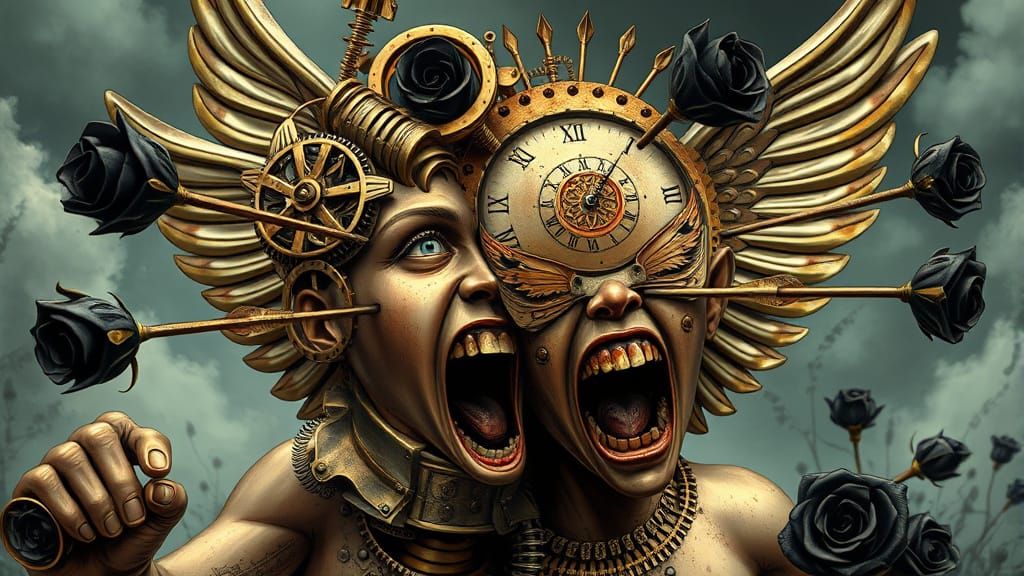Clockwork Cupid's Nightmare: Steampunk Gothic Art