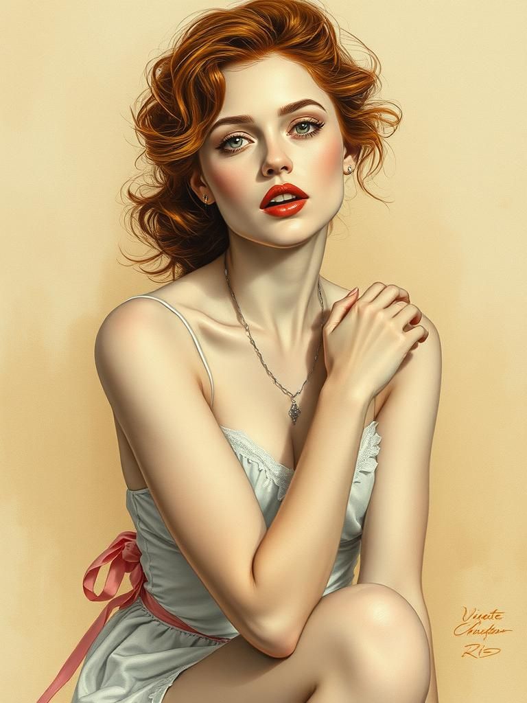 Ethereal Woman Portrait in Grisaille Style